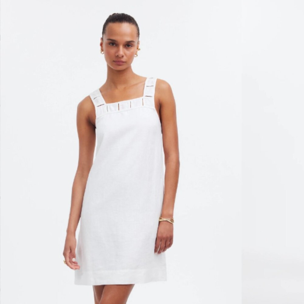 Madewell Embroidered Tank Mini Dress in Linen
